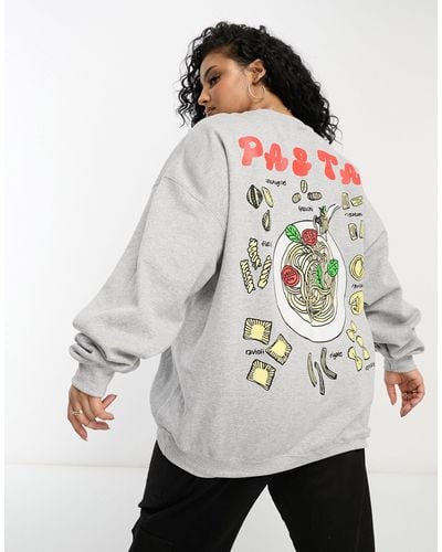 New Love Club Sweatshirt Met Pasta-print - Grijs