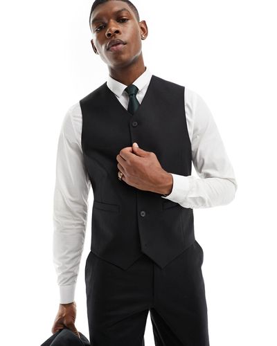 ASOS Slim Linen Mix Suit Waistcoat - Black