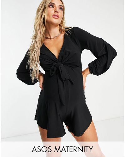 ASOS Maternity Glam Plunge Tie Front Playsuit - Black