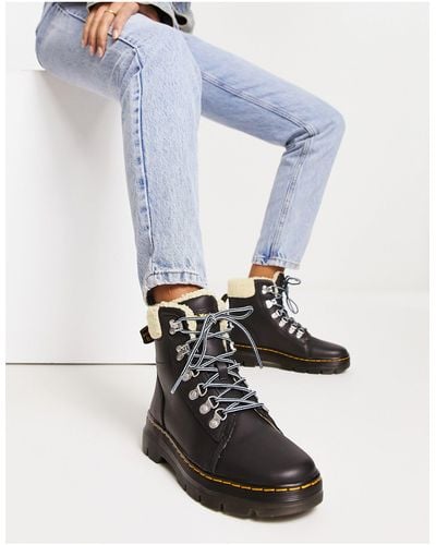 Dr. Martens Combs Fur Lined Ankle Boots - Blue