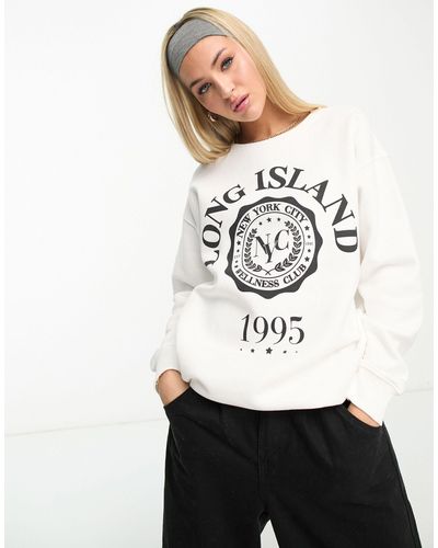 New Look Oversized Sweatshirt Met Ronde Hals En Tekstprint - Wit
