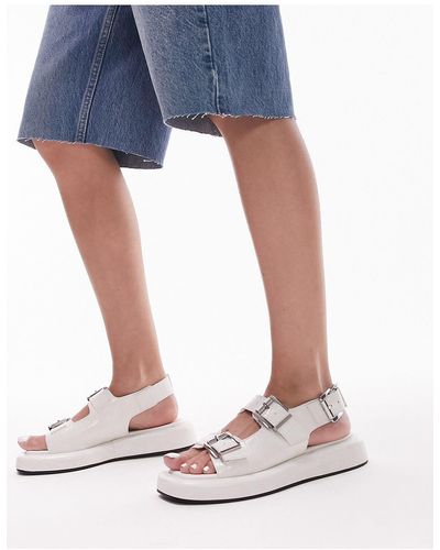 TOPSHOP Gen - sandali bianchi effetto coccodrillo con cinturino sul retro e fibbie - Blu