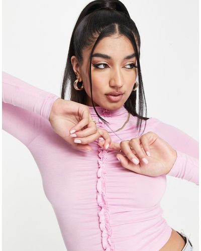 Miss Selfridge Ruched Funnel Crop Top - Pink