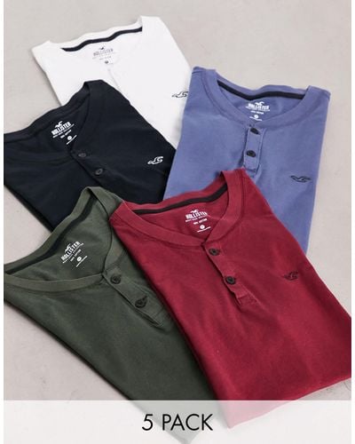 Hollister Confezione da 5 t-shirt serafino con logo - Multicolore