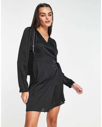 Vila Satin Ruched Sleeve Mini Dress - Black