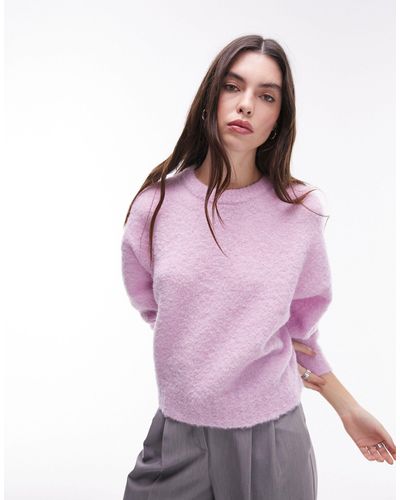 TOPSHOP Knitted Boxy Boucle Sweater - Purple