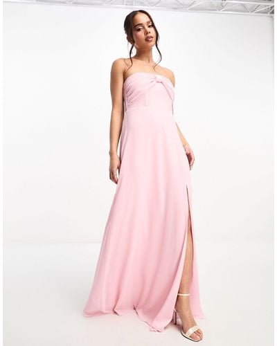 TFNC London Bridesmaid Bow Bandeau Maxi Dress - Pink