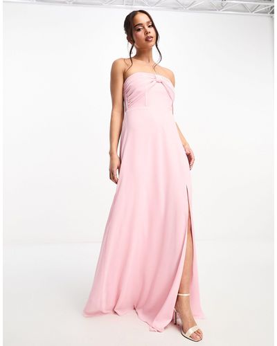 TFNC London Bruidsmeisjes - Bandeau Maxi-jurk Met Strik - Roze