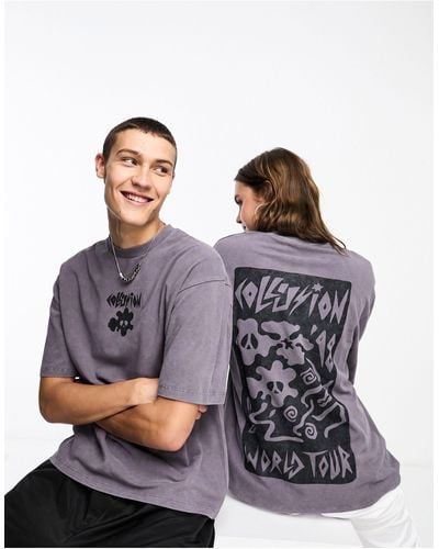 Collusion Camiseta carbón con estampado "world tour" - Gris