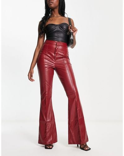 Missy Empire Missy empire - exclusivité - pantalon évasé imitation cuir - bordeaux - Rouge