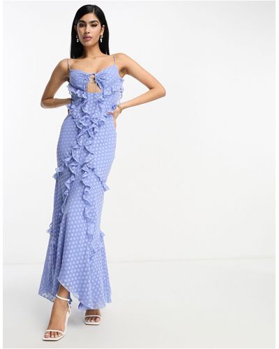 ASOS Halter Ruffle Maxi Dress With Cut-out Detail - Blue