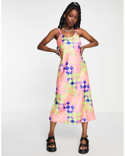 Collusion Cami Abstract Printed Maxi Slip Dress - Multicolor
