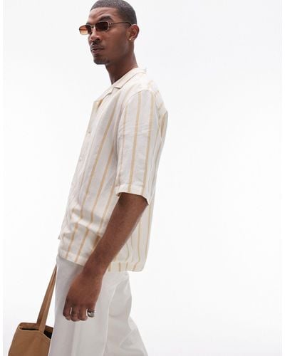 TOPMAN Short Sleeve Linen Stripe Shirt - White