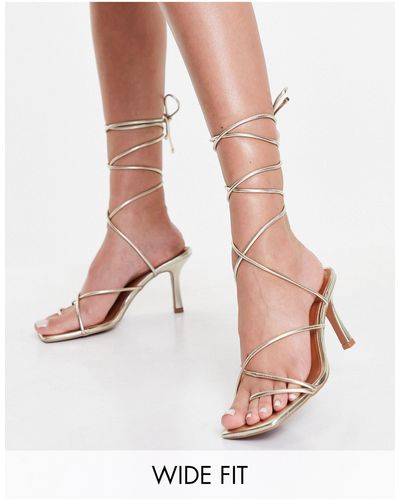 ASOS Wide Fit Hailey Strappy Tie Leg Mid Heeled Sandals - Metallic