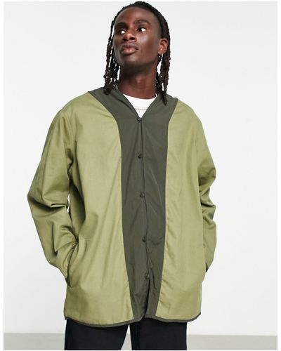 TOPMAN Oversized Collarless Overshirt With Back Design - Green