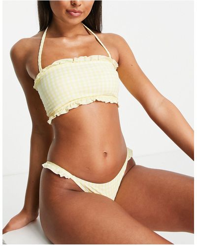 Accessorize Top bikini a fascia colore limone a quadretti - Giallo