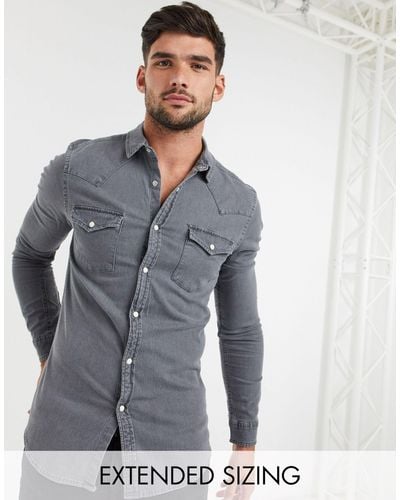 ASOS Camicia di jeans stile western skinny grigia - Grigio