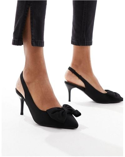 New Look Satin Bow Slingback Heeled Shoe - Black
