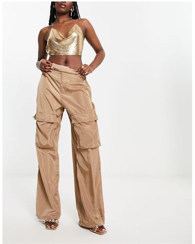 I Saw It First Nylon Wide Leg Cargo Trousers - Natural