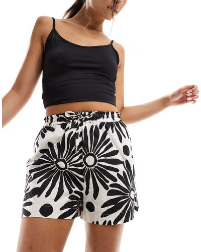 New Look Patterned Linen Shorts - Black