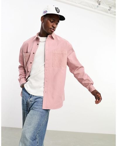 ASOS 90s Oversized Shirt With Cord Patch Pockets - Pink