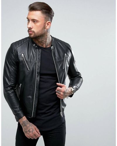 Replay Leather Biker Jacket - Black