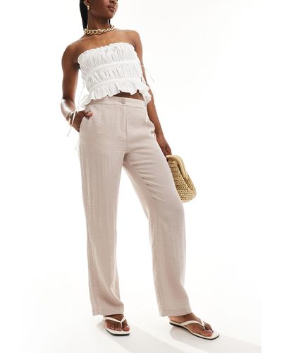 Pimkie Textured Wide Leg Trousers - Natural