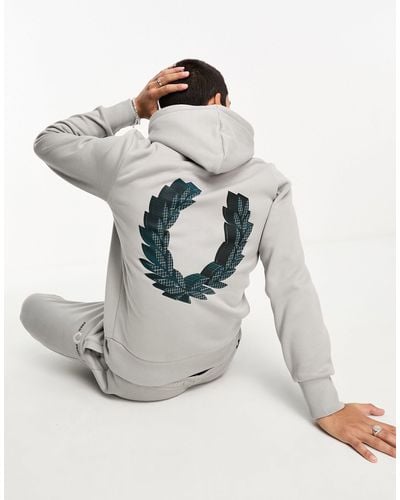 Fred Perry 3d Graphic Back Print Hoodie - Grey