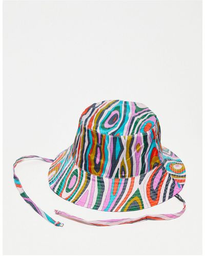 BAGGU Cappello da pescatore da festival effetto venatura del legno - Bianco