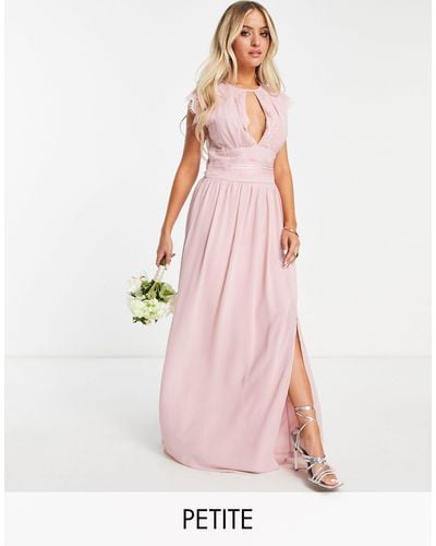 TFNC London Bridesmaids Chiffon Maxi Dress With Lace Detail - Pink