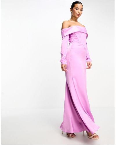 Something New Corsetted Off The Shoulder Maxi Dress - Pink