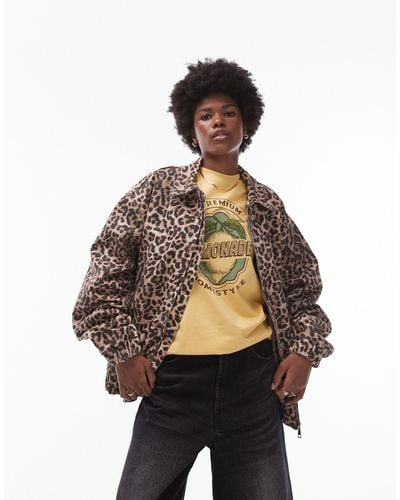 TOPSHOP Leopard Print Cotton Bomber Jacket - Multicolor