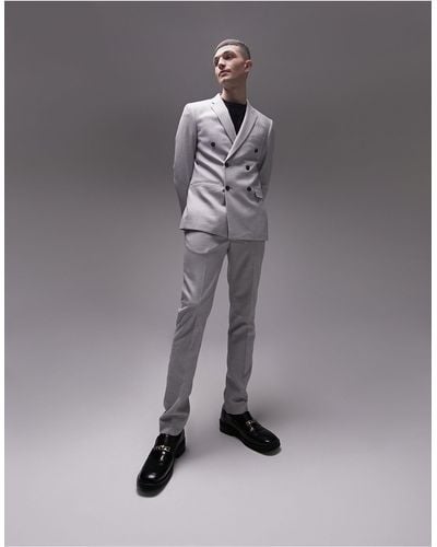 TOPMAN Skinny Herringbone Suit Trousers - Grey