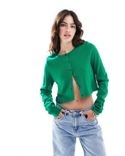 ASOS Knitted Crew Neck Cropped Cardigan - Green