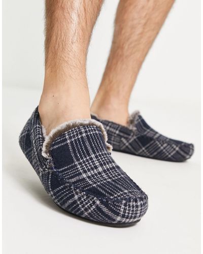 ASOS Geruite Moccasin Pantoffels - Blauw