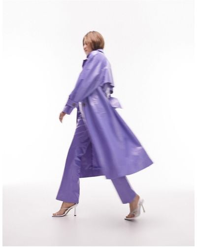 TOPSHOP Tailored Co-ord Longline Coated Trench - Purple