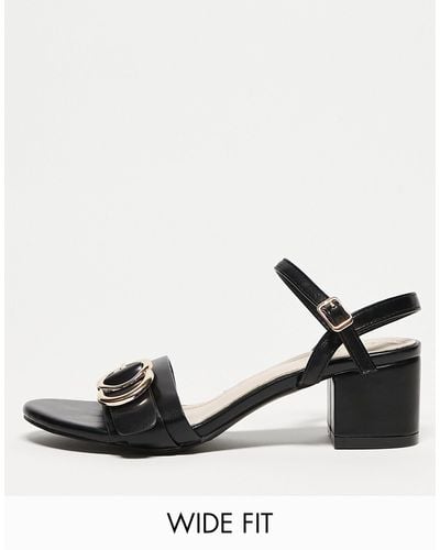 Yours Wide Fit Buckle Detail Block Heeled Sandals - Black