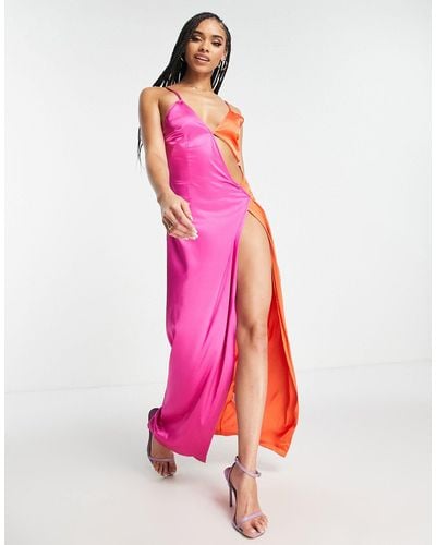 SIMMI Simmi Contrast Colourblock Maxi Dress With Thigh Split - Pink