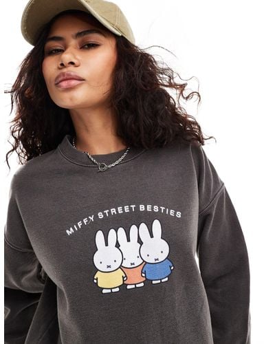 Daisy Street X Miffy Washed Relaxed Sweatshirt With Street Besties Graphic - Black
