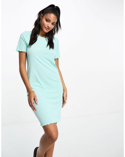 Vero Moda Jersey T-shirt Mini Dress With Lettuce Edge - Blue