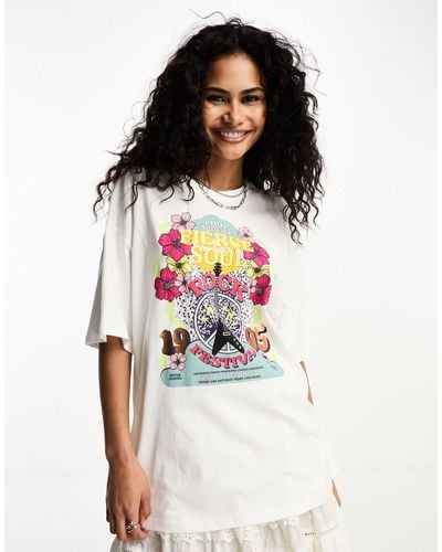 ONLY T-shirt bianca oversize con grafica - Bianco