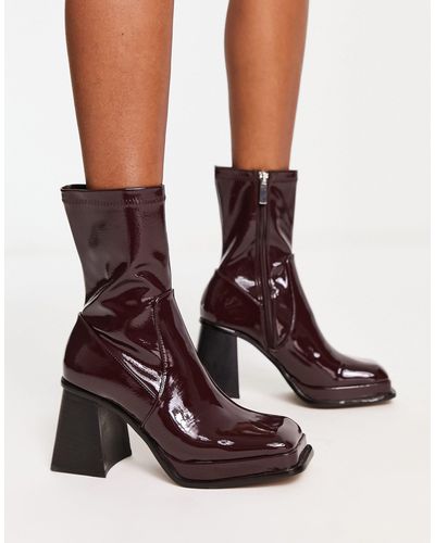 Shellys London – jupiter – sock-boots aus hochglanz-lackleder - Braun