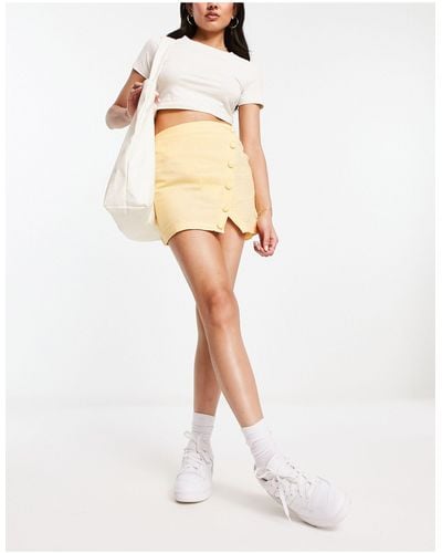 ASOS Linen Mini Skirt With Asymmetric Button Detail - White
