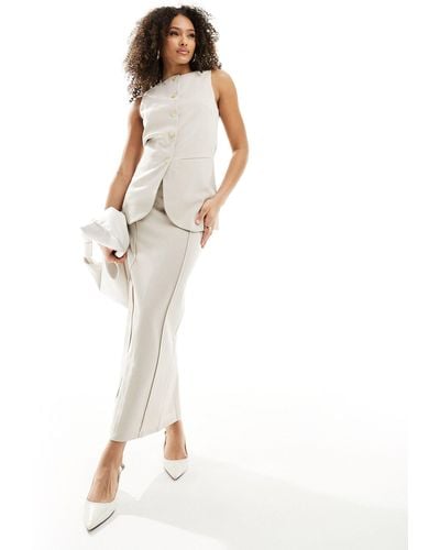 4th & Reckless Linen Tailored Seam Detail Maxi Column Skirt Co-ord - White