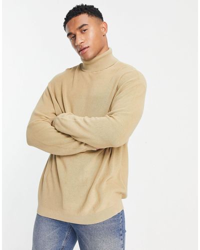 ASOS Lightweight Oversized Rib Roll Neck Sweater - Natural