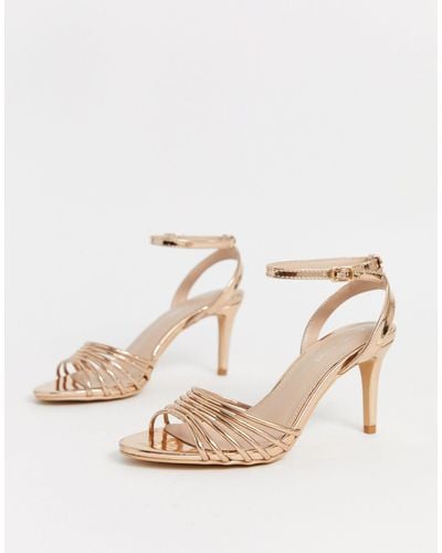 Glamorous Rose Gold Mirror Strappy Heeled Sandals - Metallic