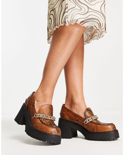 ASOS Spicy Chunky Mid Heeled Loafers With Chain - Brown
