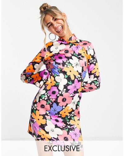 Collusion Fluted Sleeve Mini Dress - Multicolour
