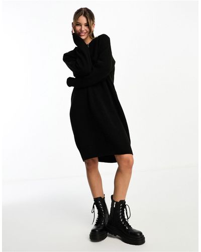 Monki – langärmliges oversize-pulloverkleid aus strick - Schwarz