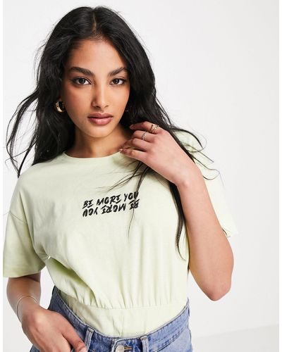 River Island T-shirt lime con scritta sul petto - Verde